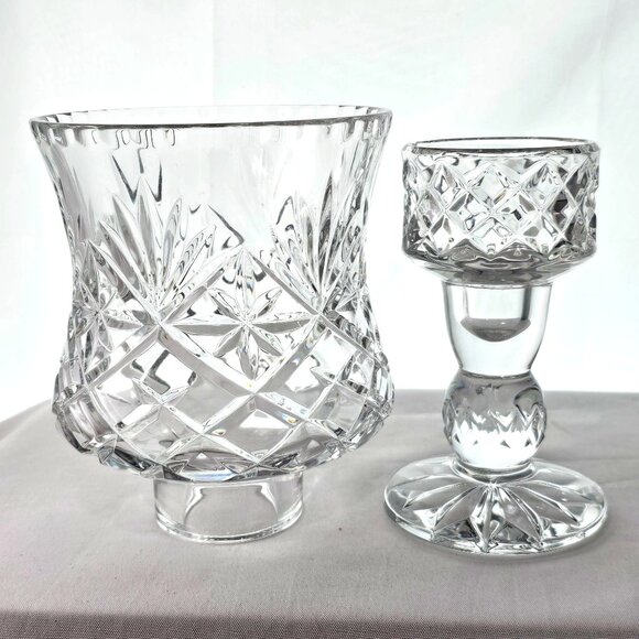 Cut Crystal Candle Hurricane Lamp 11" diamond stars fan luxury glass romantic - Picture 7 of 9